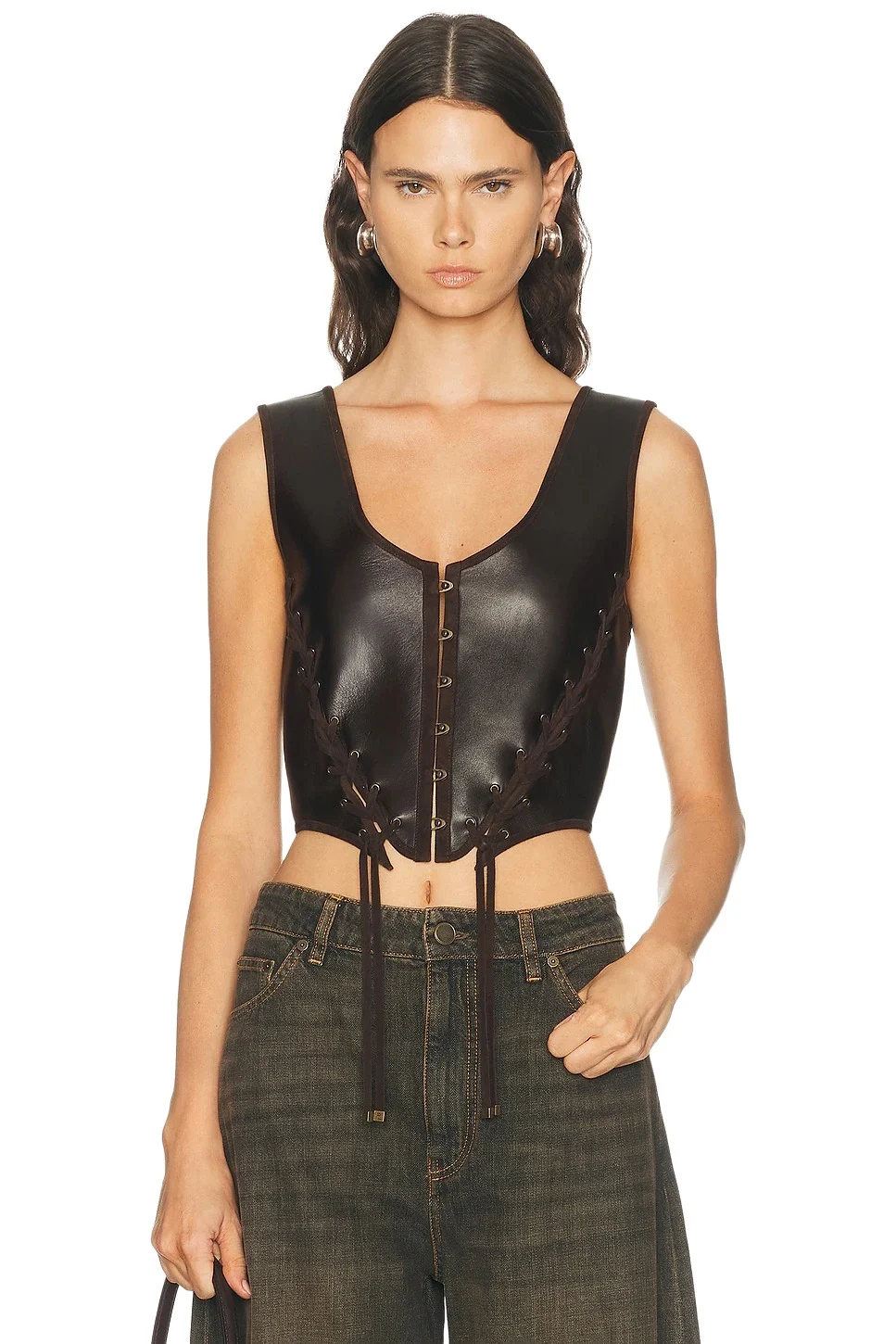 Ralph Lauren Collection Plonge Leather Sleeveless Blouse