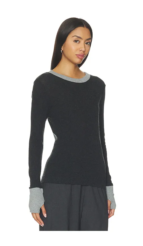 ENZA COSTA Cashmere Jersey Contrast Easy Cuffed Crew | Thumbnail 2 ENZA COSTA Cashmere Jersey Contrast Easy Cuffed Crew | Thumbnail 2