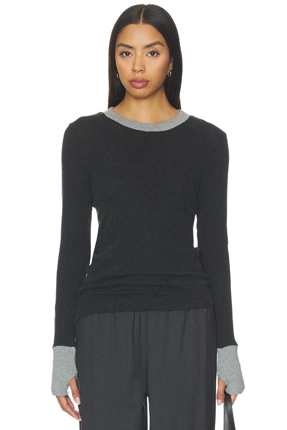 Cashmere Jersey Contrast Easy Cuffed Crew Cashmere Jersey Contrast Easy Cuffed Crew