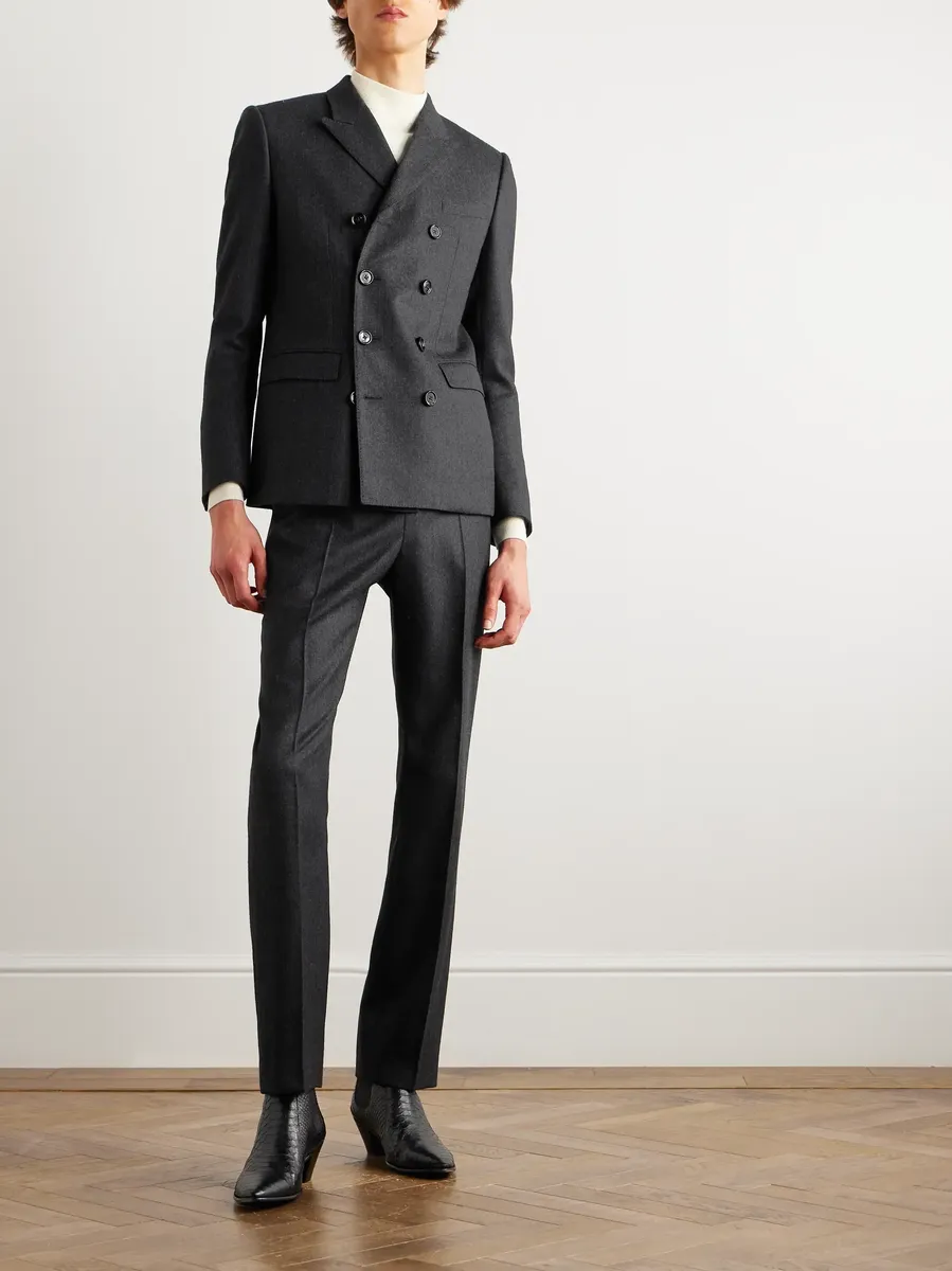 Celine Slim-Fit Double-Breasted Pinstriped Brushed Wool-Twill Suit Jacket | Thumbnail 2