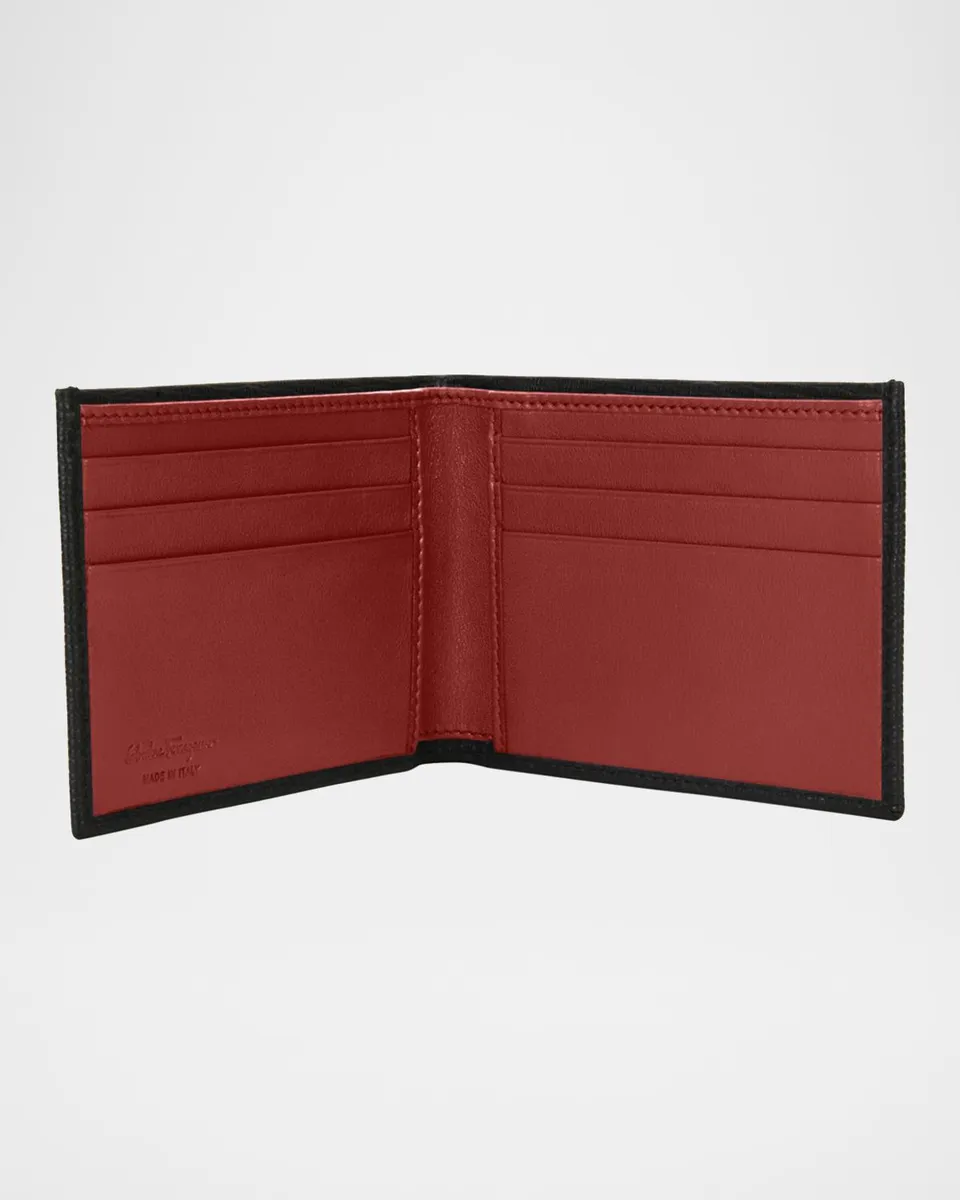 Ferragamo Men's Revival Gancini Bi-Fold Leather Wallet, Black/Red | Thumbnail 2 Ferragamo Men's Revival Gancini Bi-Fold Leather Wallet, Black/Red | Thumbnail 2