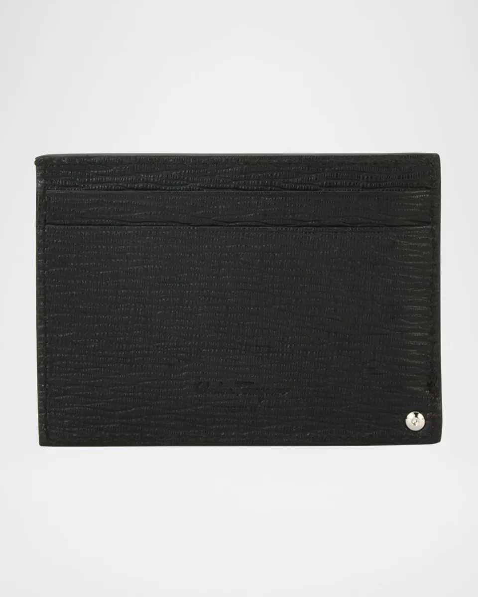 Ferragamo Men's Revival Gancini Leather Card Case with Flip-Out ID Window, Black/Red | Thumbnail 3 Ferragamo Men's Revival Gancini Leather Card Case with Flip-Out ID Window, Black/Red | Thumbnail 3