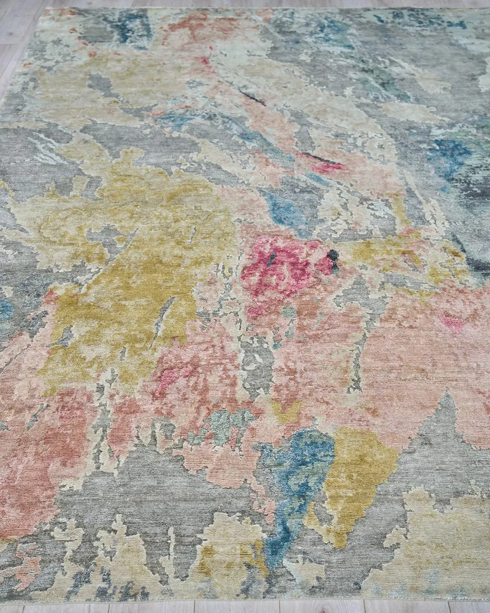Exquisite Rugs Floor Art Hand-Knotted Silver & Blush Rug | Thumbnail 2 Exquisite Rugs Floor Art Hand-Knotted Silver & Blush Rug | Thumbnail 2
