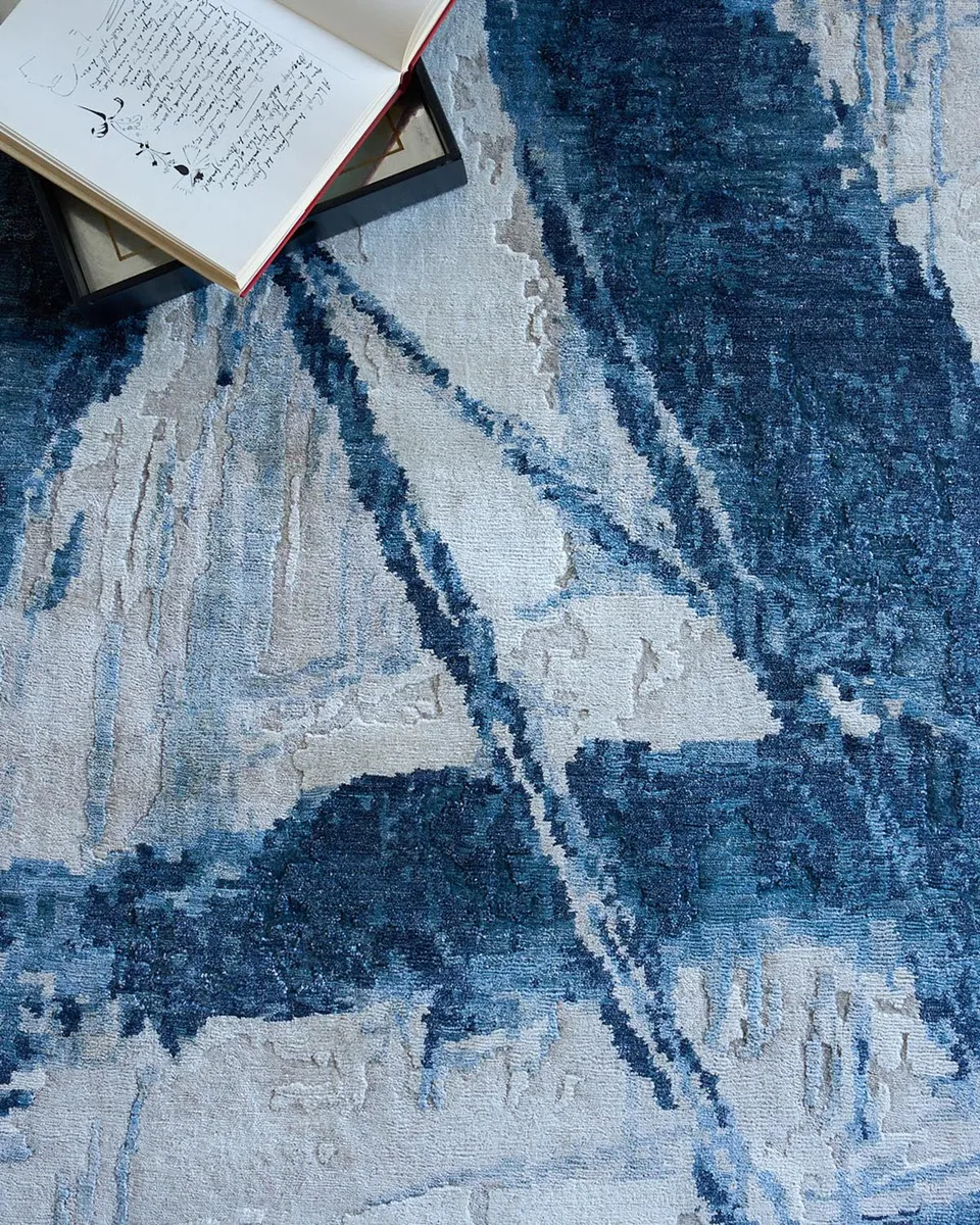 Exquisite Rugs Floor Art Hand-Knotted Dark Blue Rug, 8 ' x 10 ' | Thumbnail 7