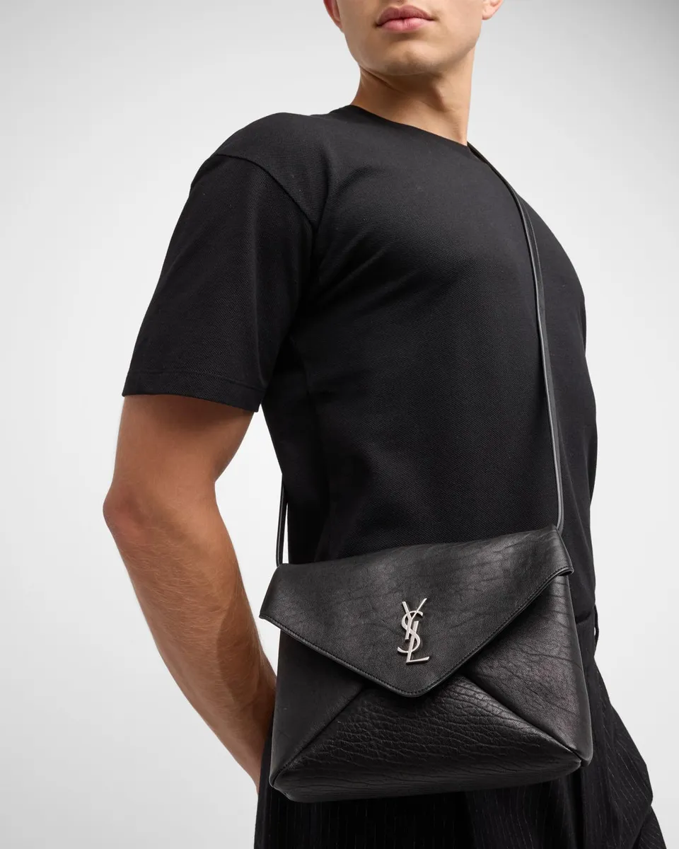 Saint Laurent Men's Large YSL Pouch on Strap in Leather | Thumbnail 2 Saint Laurent Men's Large YSL Pouch on Strap in Leather | Thumbnail 2