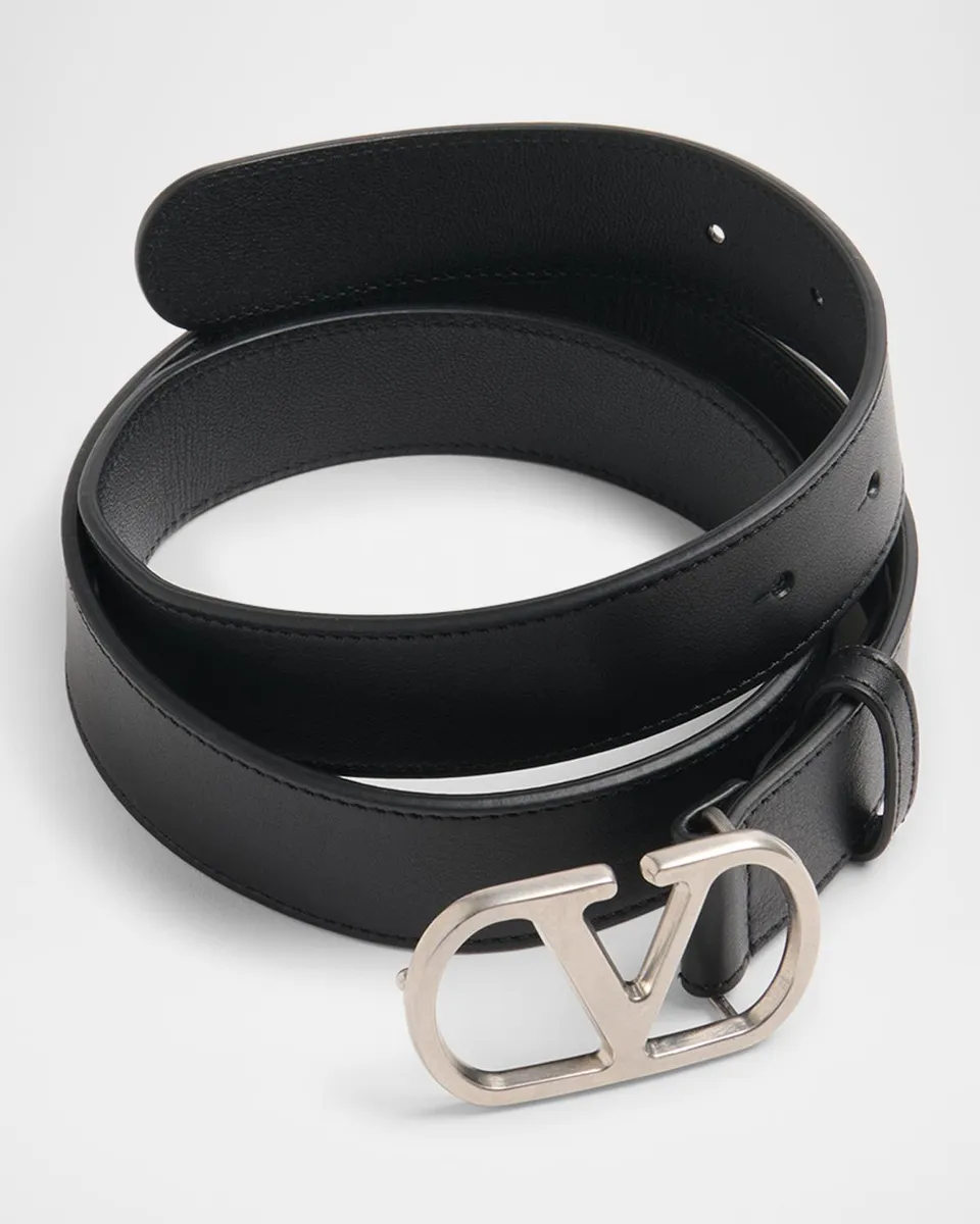 Valentino Garavani Men's VLogo-Buckle Leather Belt | Thumbnail 2 Valentino Garavani Men's VLogo-Buckle Leather Belt | Thumbnail 2