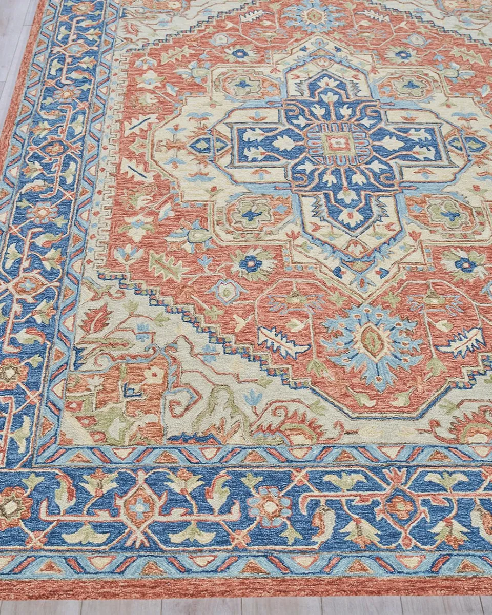 Exquisite Rugs Richmond Serapi Hand-Tufted Red/Blue Rug | Thumbnail 2