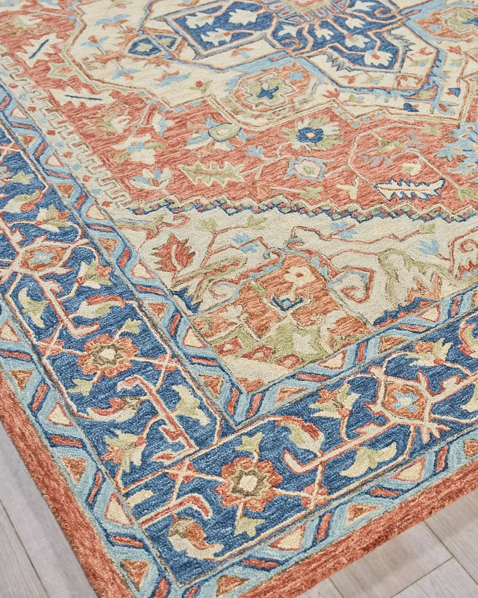 Exquisite Rugs Richmond Serapi Hand-Tufted Red/Blue Rug | Thumbnail 3