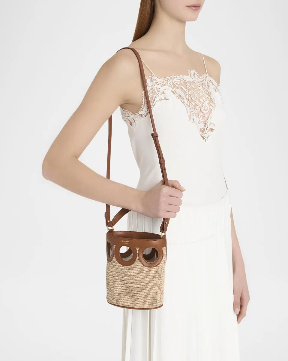 Ferragamo Gancini Frame Raffia Bucket Bag | Thumbnail 2 Ferragamo Gancini Frame Raffia Bucket Bag | Thumbnail 2