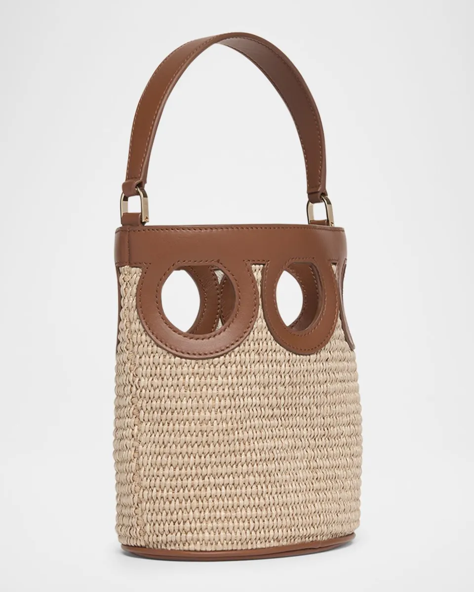 Ferragamo Gancini Frame Raffia Bucket Bag | Thumbnail 3 Ferragamo Gancini Frame Raffia Bucket Bag | Thumbnail 3