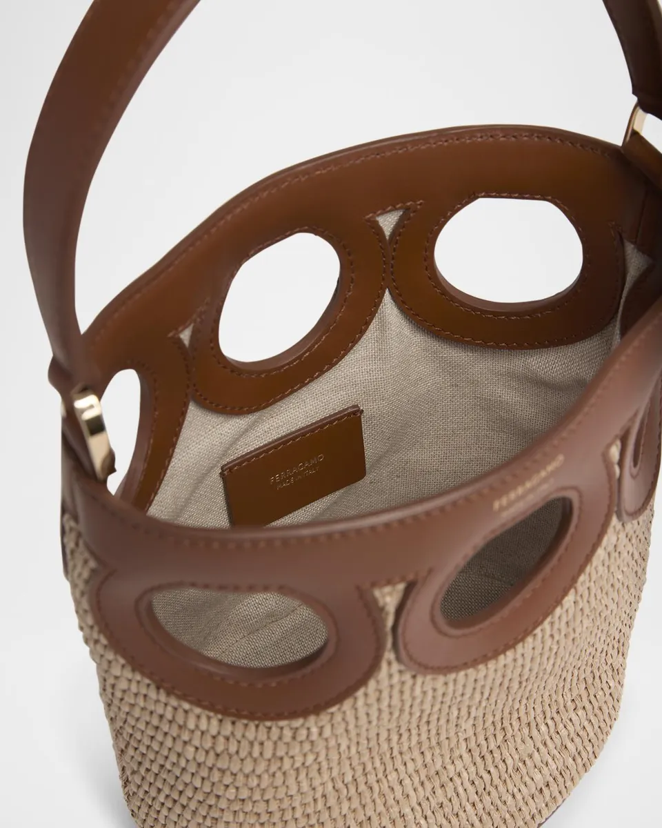 Ferragamo Gancini Frame Raffia Bucket Bag | Thumbnail 4 Ferragamo Gancini Frame Raffia Bucket Bag | Thumbnail 4