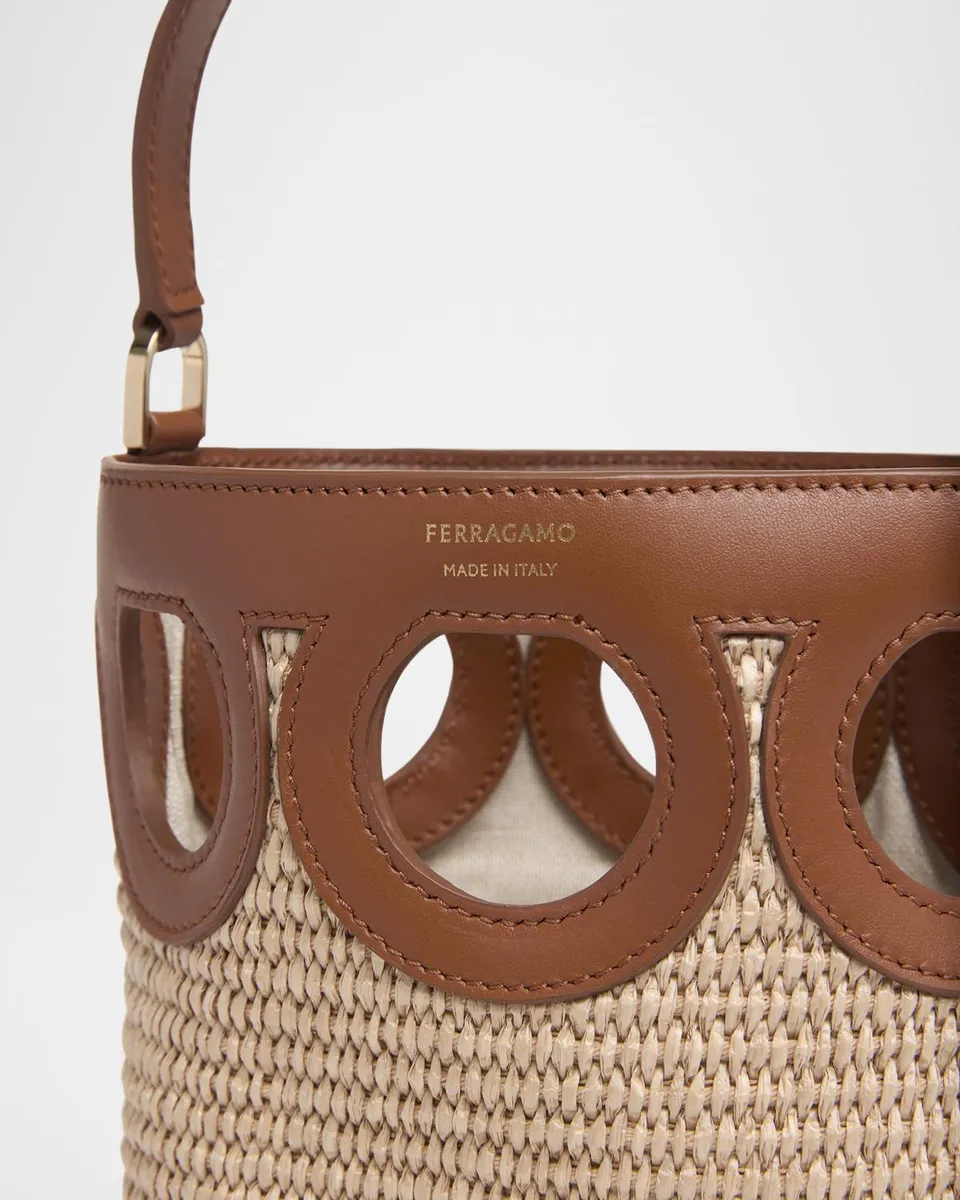 Ferragamo Gancini Frame Raffia Bucket Bag | Thumbnail 6 Ferragamo Gancini Frame Raffia Bucket Bag | Thumbnail 6