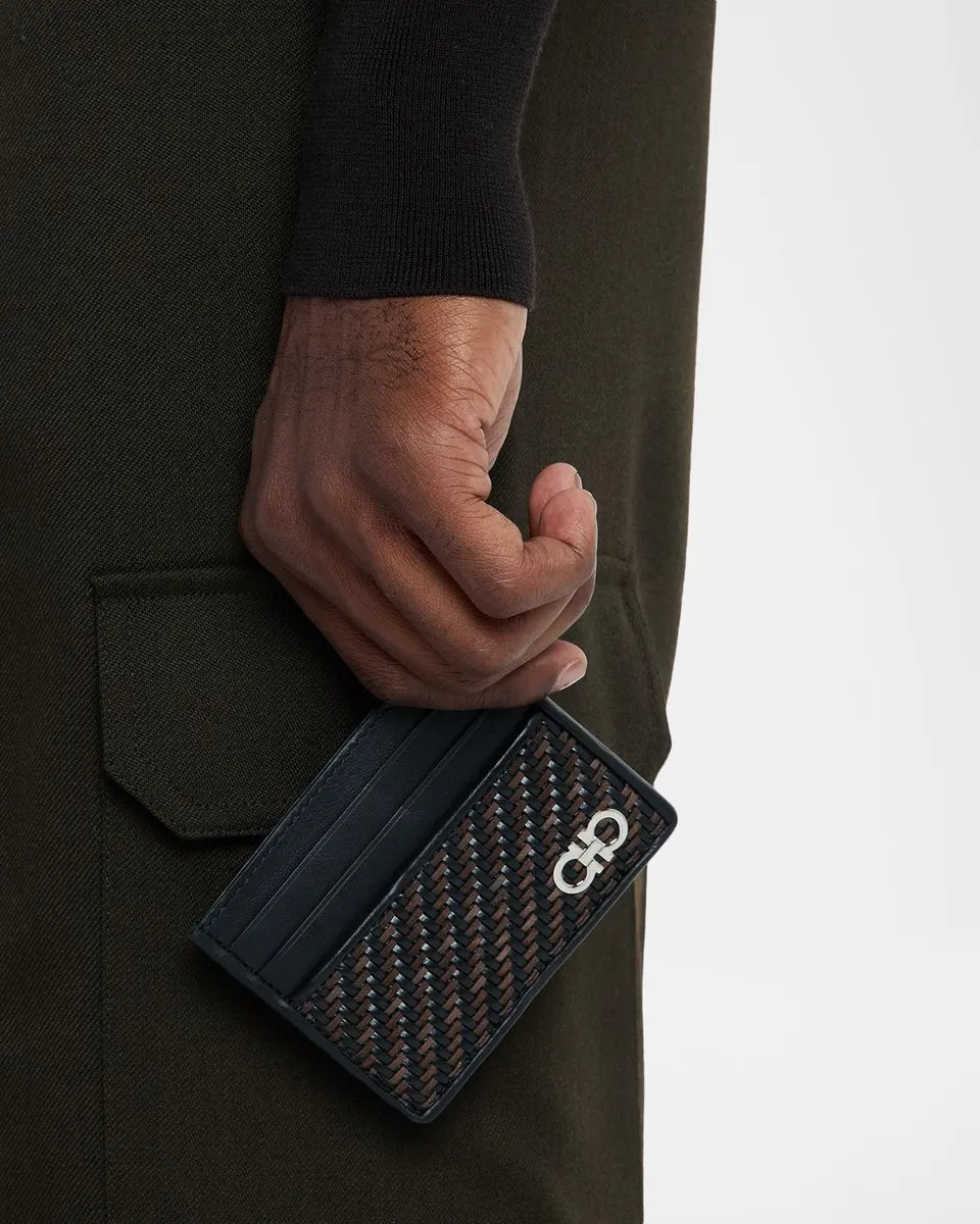 Ferragamo Men's Gancio Woven Leather Card Holder | Thumbnail 2