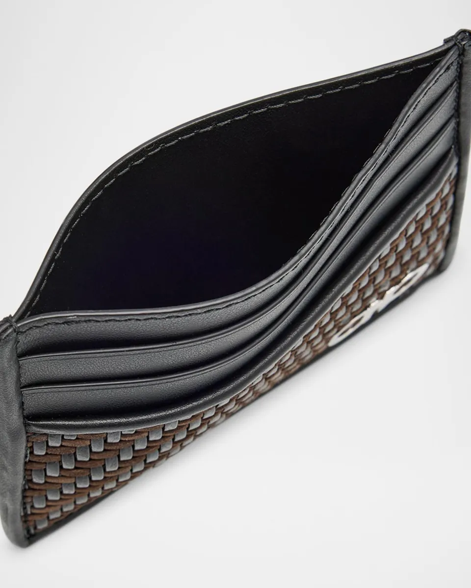 Ferragamo Men's Gancio Woven Leather Card Holder | Thumbnail 4
