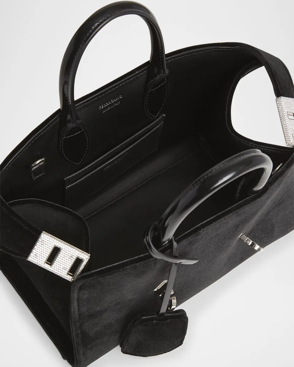 Ferragamo Hug Strass Velvet Top-Handle Bag | Thumbnail 4