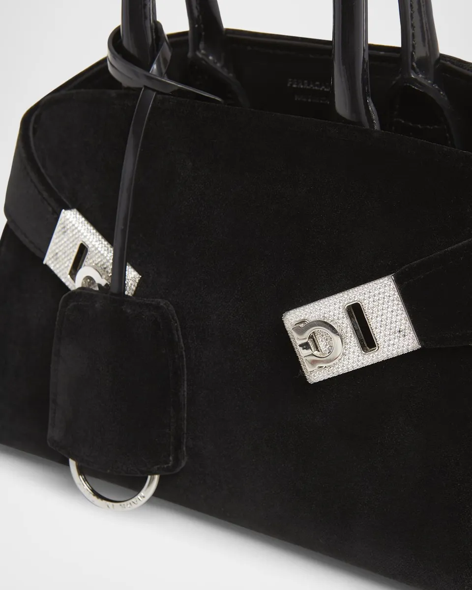 Ferragamo Hug Strass Velvet Top-Handle Bag | Thumbnail 6