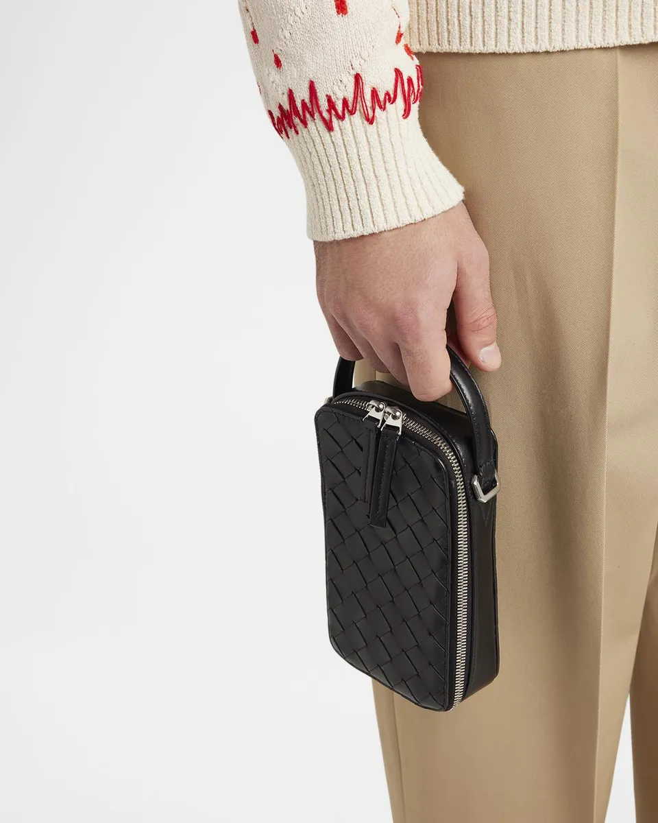 Bottega Veneta Men's Getaway Leather Crossbody Phone Pouch | Thumbnail 2