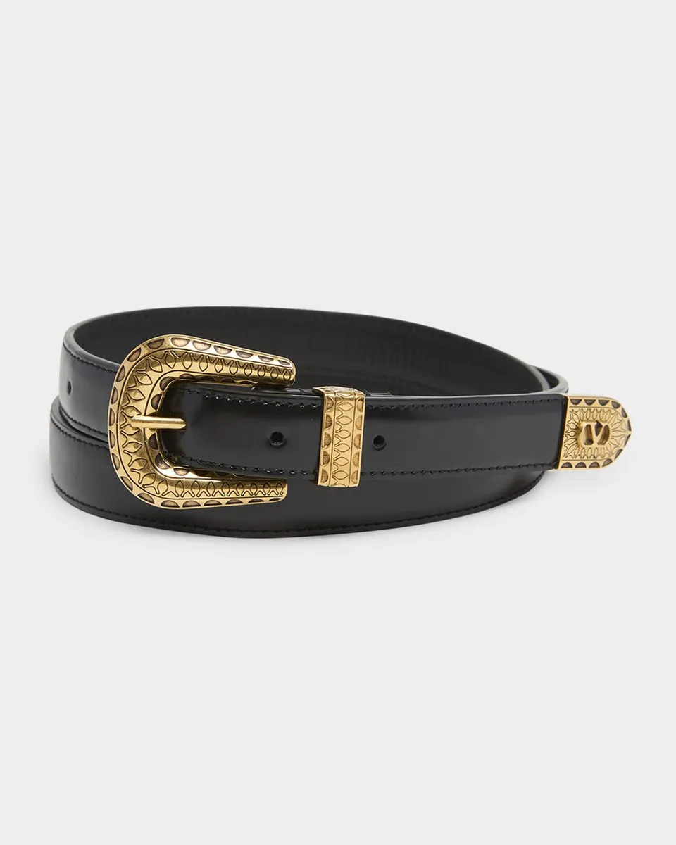 Valentino Garavani Men's VLogo Signature Skinny Leather Belt | Thumbnail 3 Valentino Garavani Men's VLogo Signature Skinny Leather Belt | Thumbnail 3