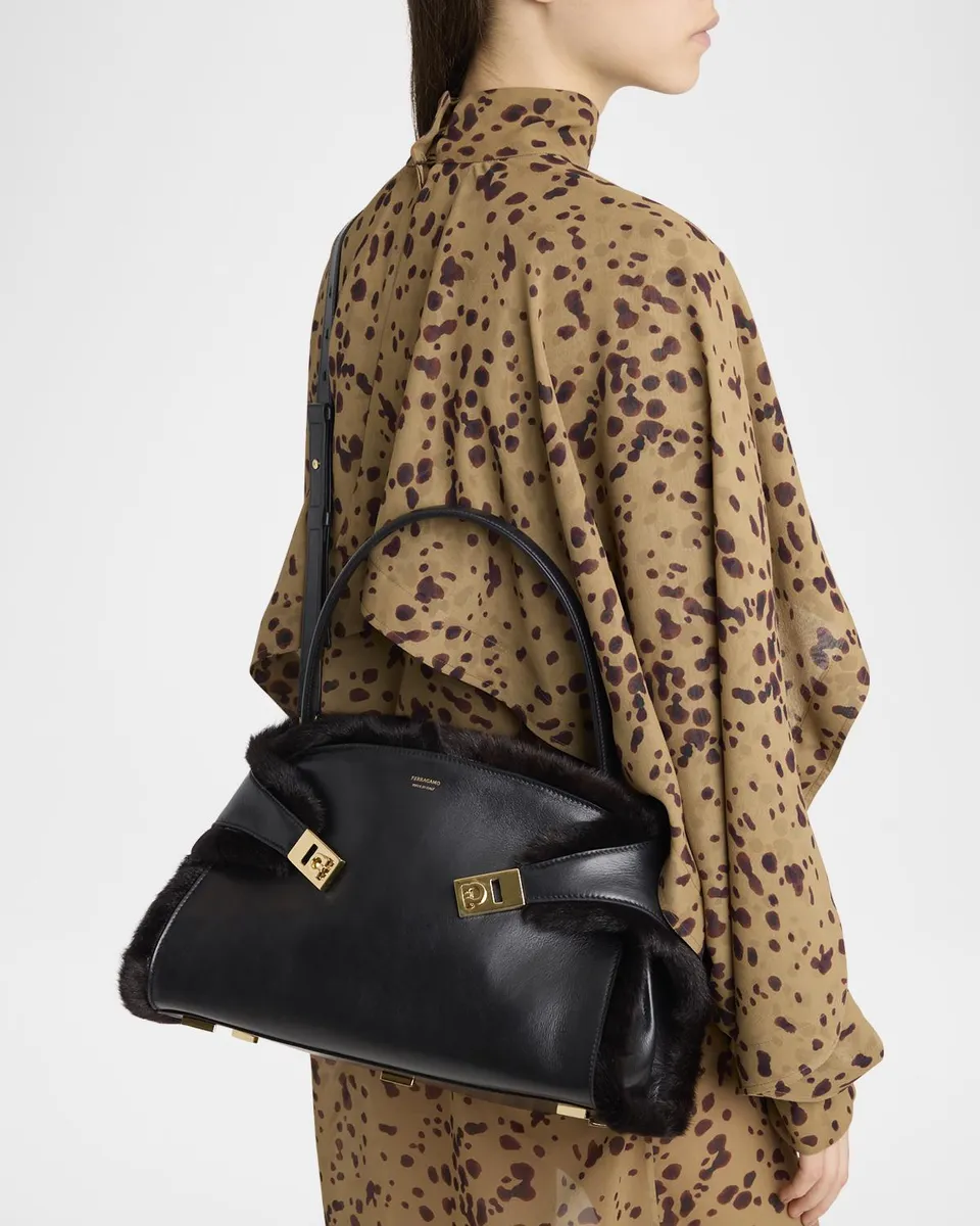 Ferragamo Hug Leather & Shearling Shoulder Bag | Thumbnail 2