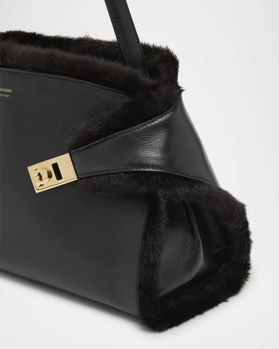 Ferragamo Hug Leather & Shearling Shoulder Bag | Thumbnail 7