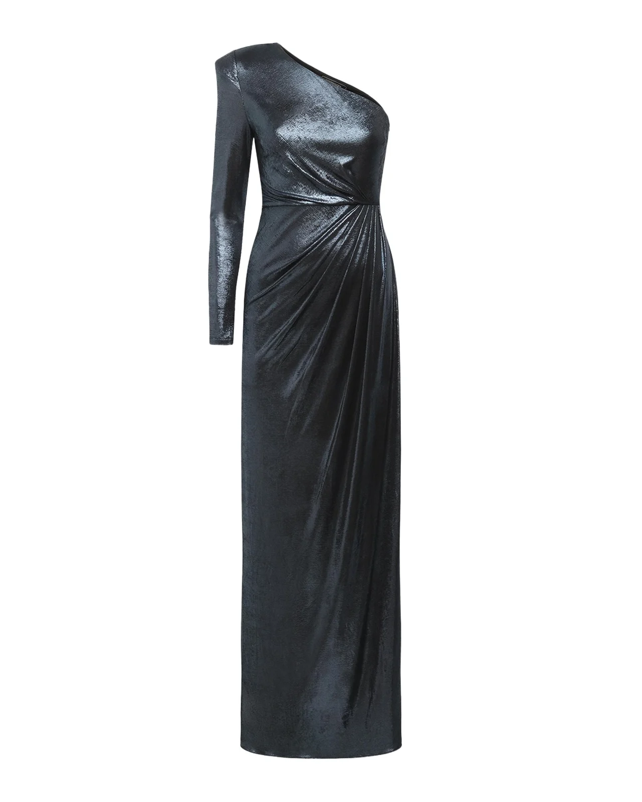 BCBGMAXAZRIA One-Shoulder Gathered Metallic Jersey Gown