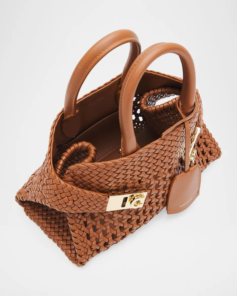 Ferragamo Hug Woven Leather Top-Handle Bag | Thumbnail 4