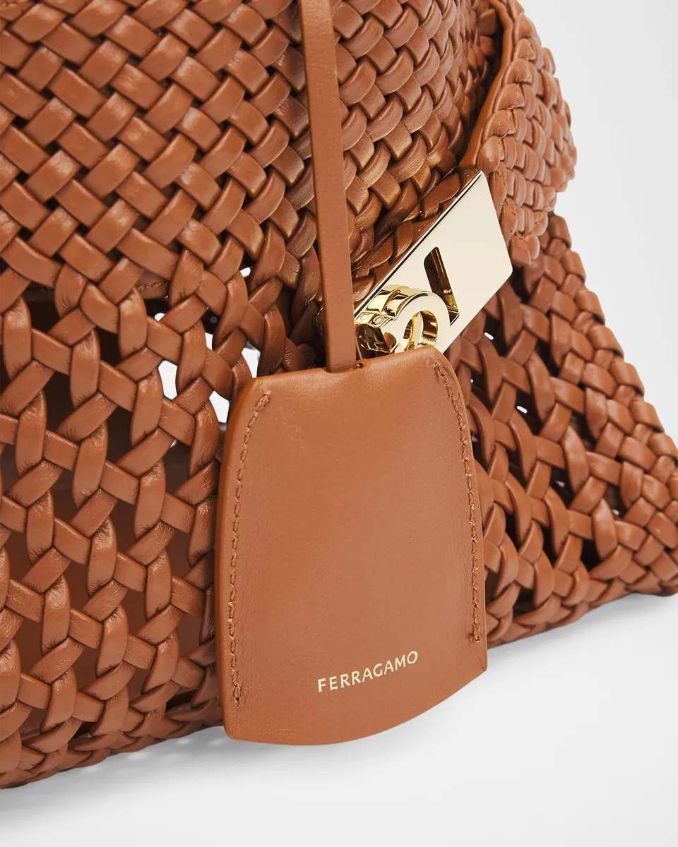 Ferragamo Hug Woven Leather Top-Handle Bag | Thumbnail 6