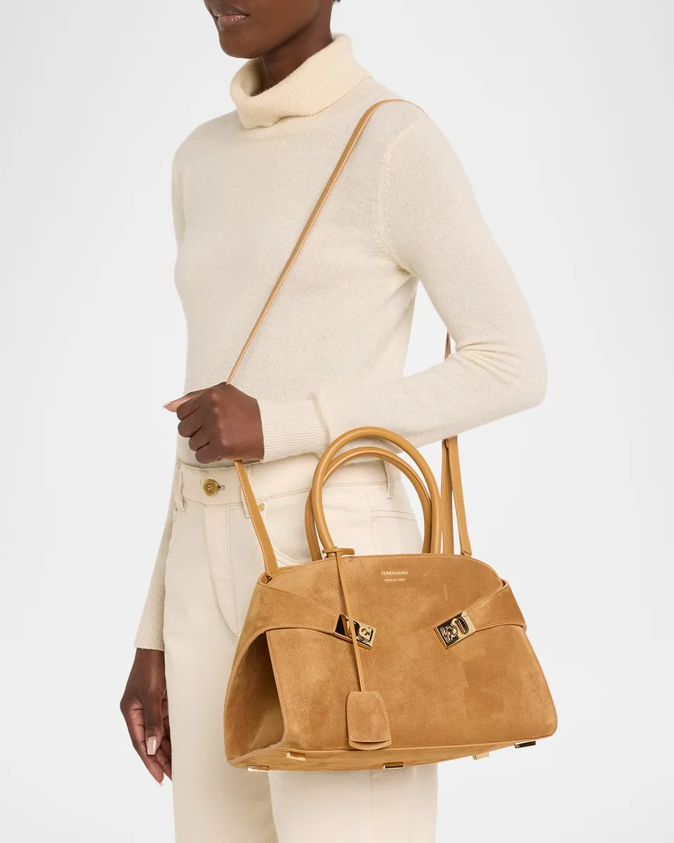 Ferragamo Hug Medium Suede Handbag | Thumbnail 2 Ferragamo Hug Medium Suede Handbag | Thumbnail 2
