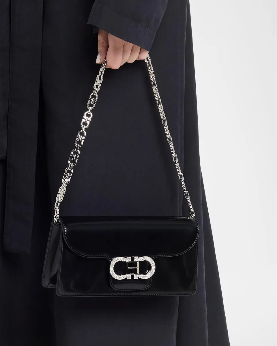 Ferragamo Laminated Leather Rhinestone Gancini Clutch Bag | Thumbnail 2 Ferragamo Laminated Leather Rhinestone Gancini Clutch Bag | Thumbnail 2