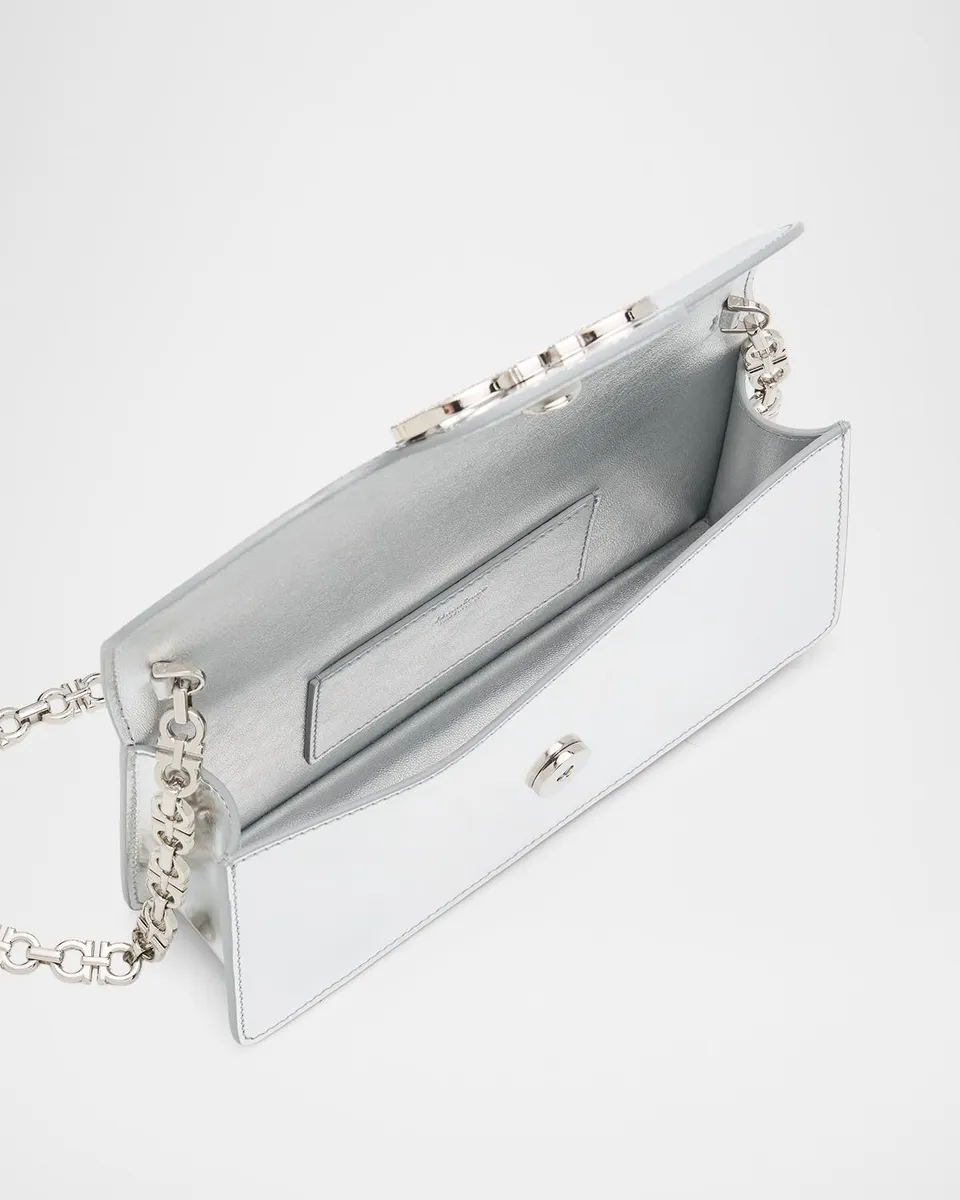 Ferragamo Laminated Leather Rhinestone Gancini Shoulder Bag | Thumbnail 4 Ferragamo Laminated Leather Rhinestone Gancini Shoulder Bag | Thumbnail 4