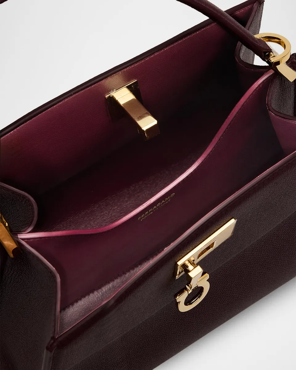 Ferragamo Studio Box Hammered Leather Top-Handle Bag | Thumbnail 4