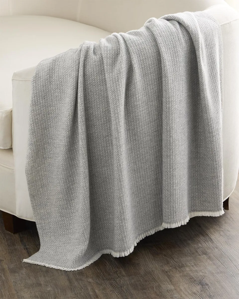 Sofia Cashmere Basketweave Cashmere Throw with Eyelash Fringe, 56" x 72" | Thumbnail 2 Sofia Cashmere Basketweave Cashmere Throw with Eyelash Fringe, 56" x 72" | Thumbnail 2