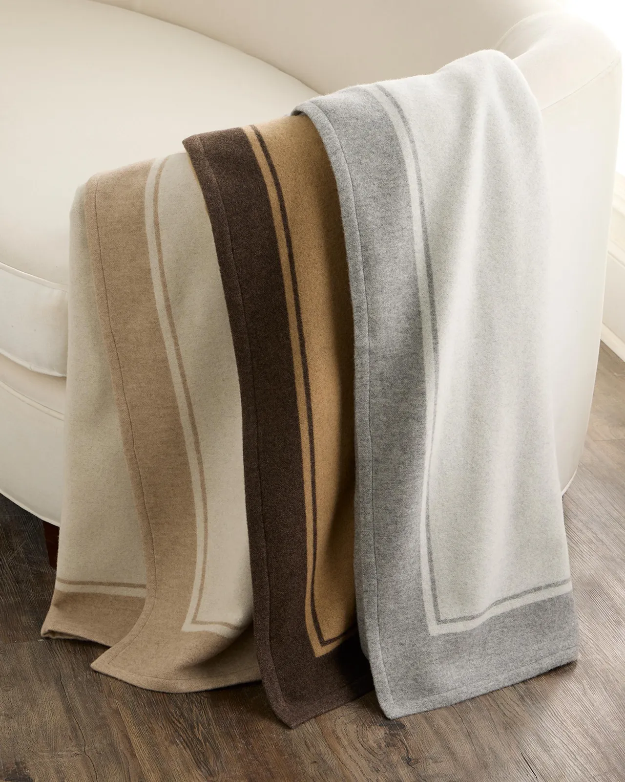 Sofia Cashmere Skyline Border Stripe Cashmere Throw, 56" x 72"