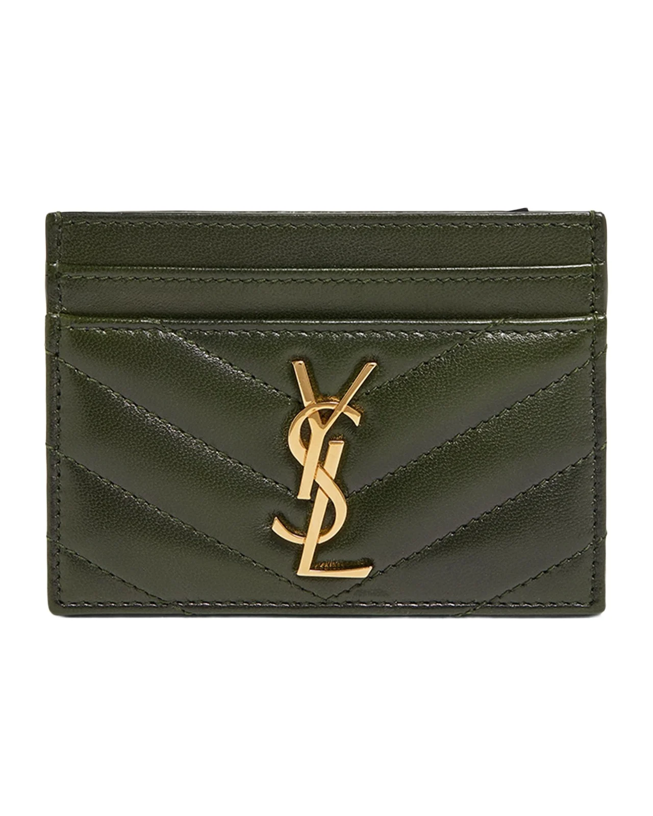 Saint Laurent Cassandre YSL Monogram Card Case in Quilted Smooth Leather