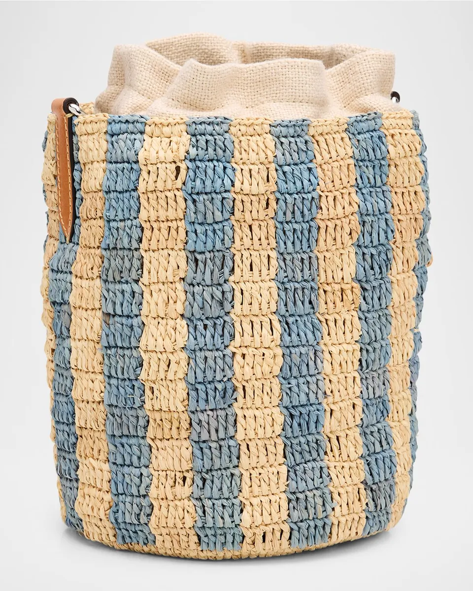 Valentino Garavani Small Striped Viscose Raffia Bucket Bag | Thumbnail 3