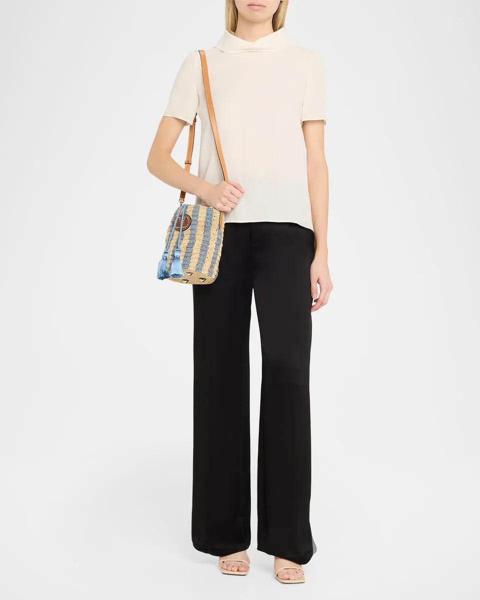 Valentino Garavani Small Striped Viscose Raffia Bucket Bag | Thumbnail 5