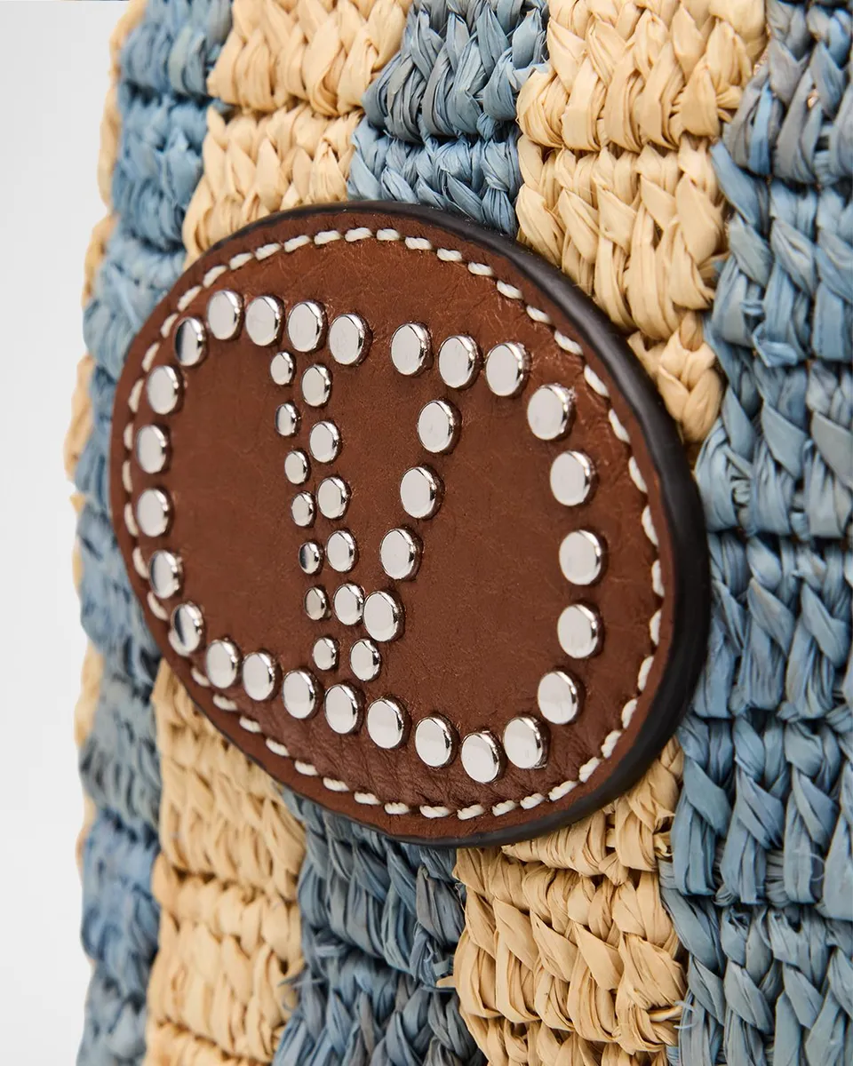 Valentino Garavani Small Striped Viscose Raffia Bucket Bag | Thumbnail 6
