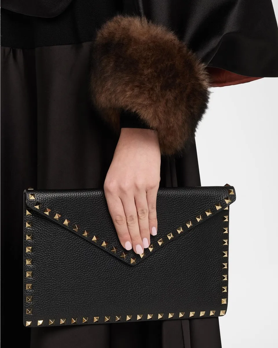 Valentino Garavani Large Rockstud Leather Flat Pouch Bag | Thumbnail 2