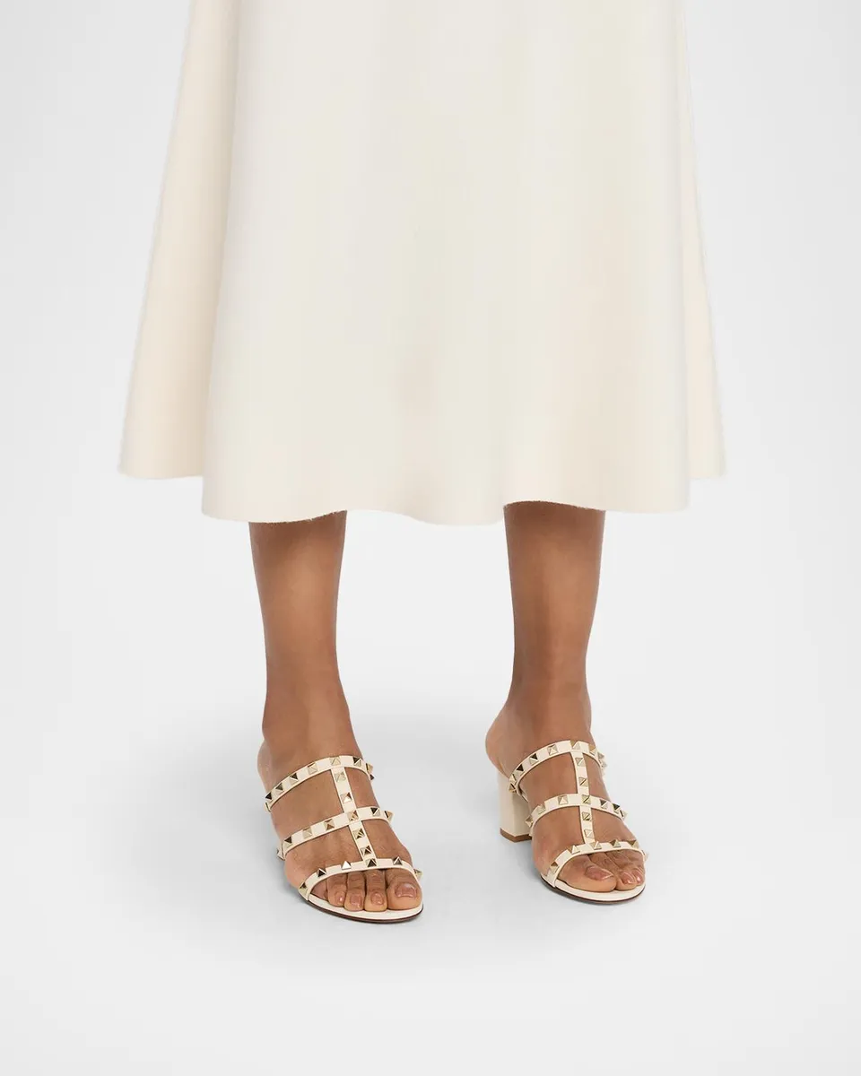 Valentino Garavani 60mm Rockstud Caged Block-Heel Slide Sandals | Thumbnail 2