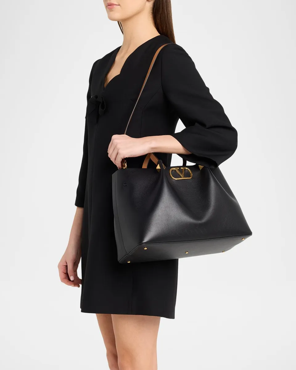 Valentino Garavani Medium Pleated Rockstud Leather Tote Bag | Thumbnail 2 Valentino Garavani Medium Pleated Rockstud Leather Tote Bag | Thumbnail 2