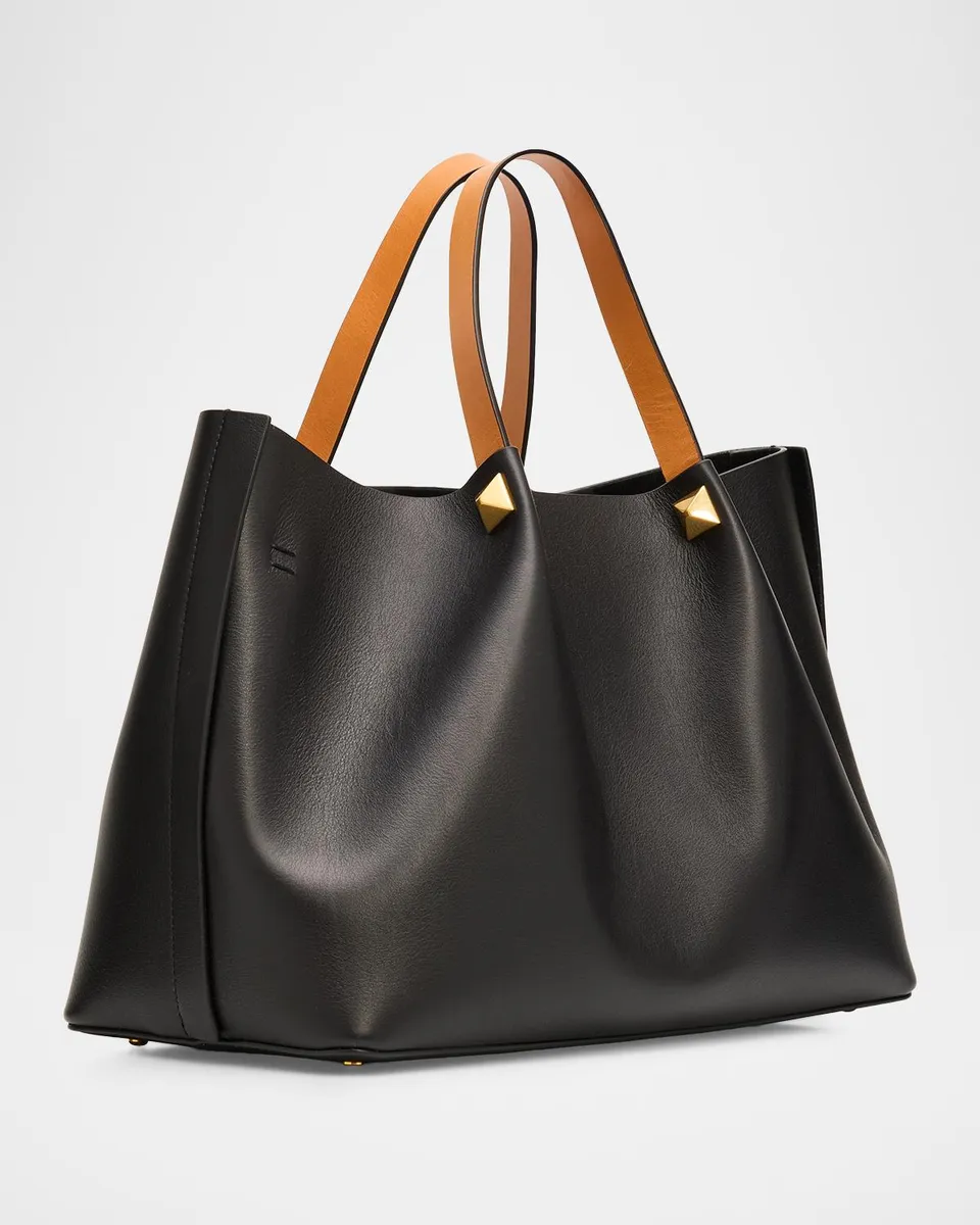 Valentino Garavani Medium Pleated Rockstud Leather Tote Bag | Thumbnail 3 Valentino Garavani Medium Pleated Rockstud Leather Tote Bag | Thumbnail 3