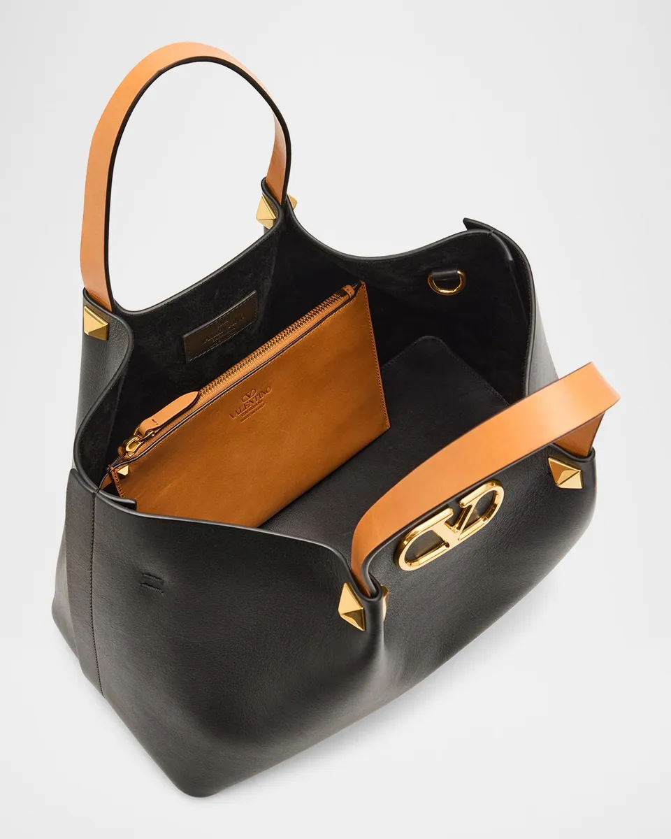 Valentino Garavani Medium Pleated Rockstud Leather Tote Bag | Thumbnail 4 Valentino Garavani Medium Pleated Rockstud Leather Tote Bag | Thumbnail 4