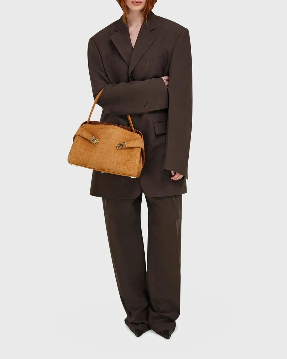 Ferragamo Hug Croc-Embossed Suede Shoulder Bag | Thumbnail 2 Ferragamo Hug Croc-Embossed Suede Shoulder Bag | Thumbnail 2