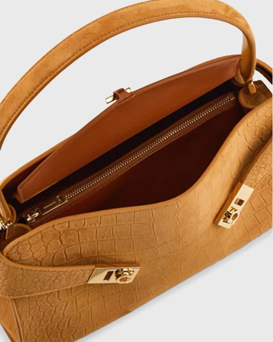Ferragamo Hug Croc-Embossed Suede Shoulder Bag | Thumbnail 4 Ferragamo Hug Croc-Embossed Suede Shoulder Bag | Thumbnail 4