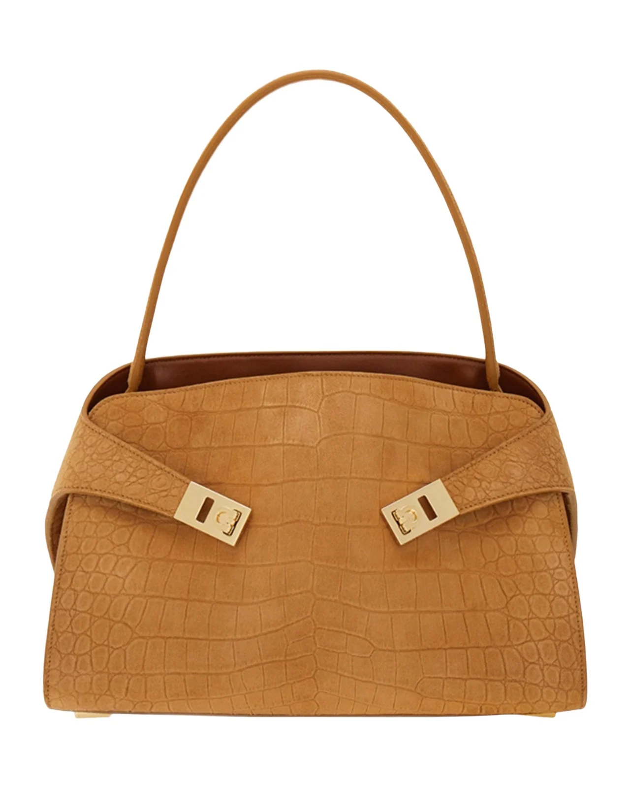 Hug Croc-Embossed Suede Shoulder Bag Hug Croc-Embossed Suede Shoulder Bag
