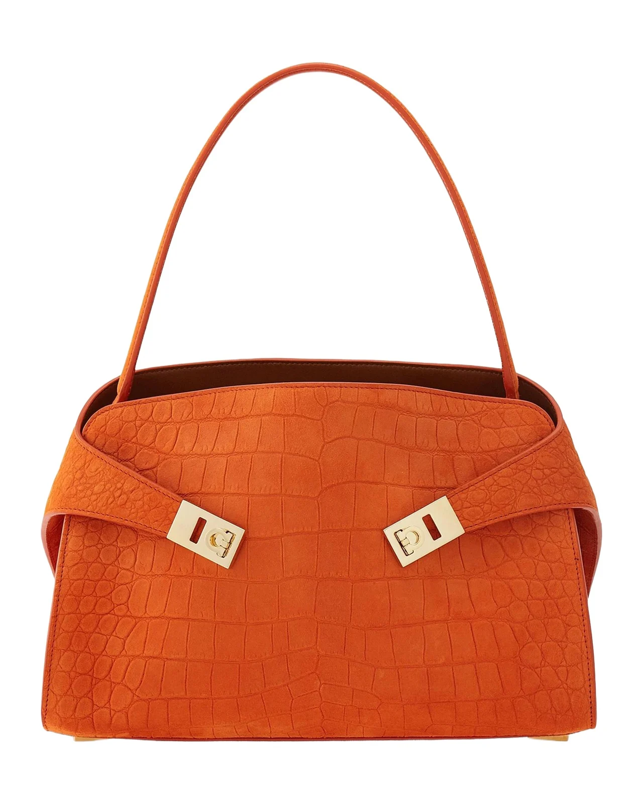 Ferragamo Hug Soft Suede Alligator-Effect Shoulder Bag