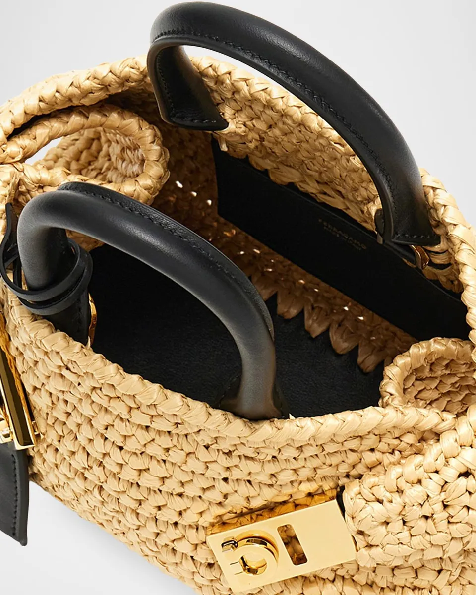 Ferragamo Hug Mini Crochet Raffia Top-Handle Bag | Thumbnail 4 Ferragamo Hug Mini Crochet Raffia Top-Handle Bag | Thumbnail 4