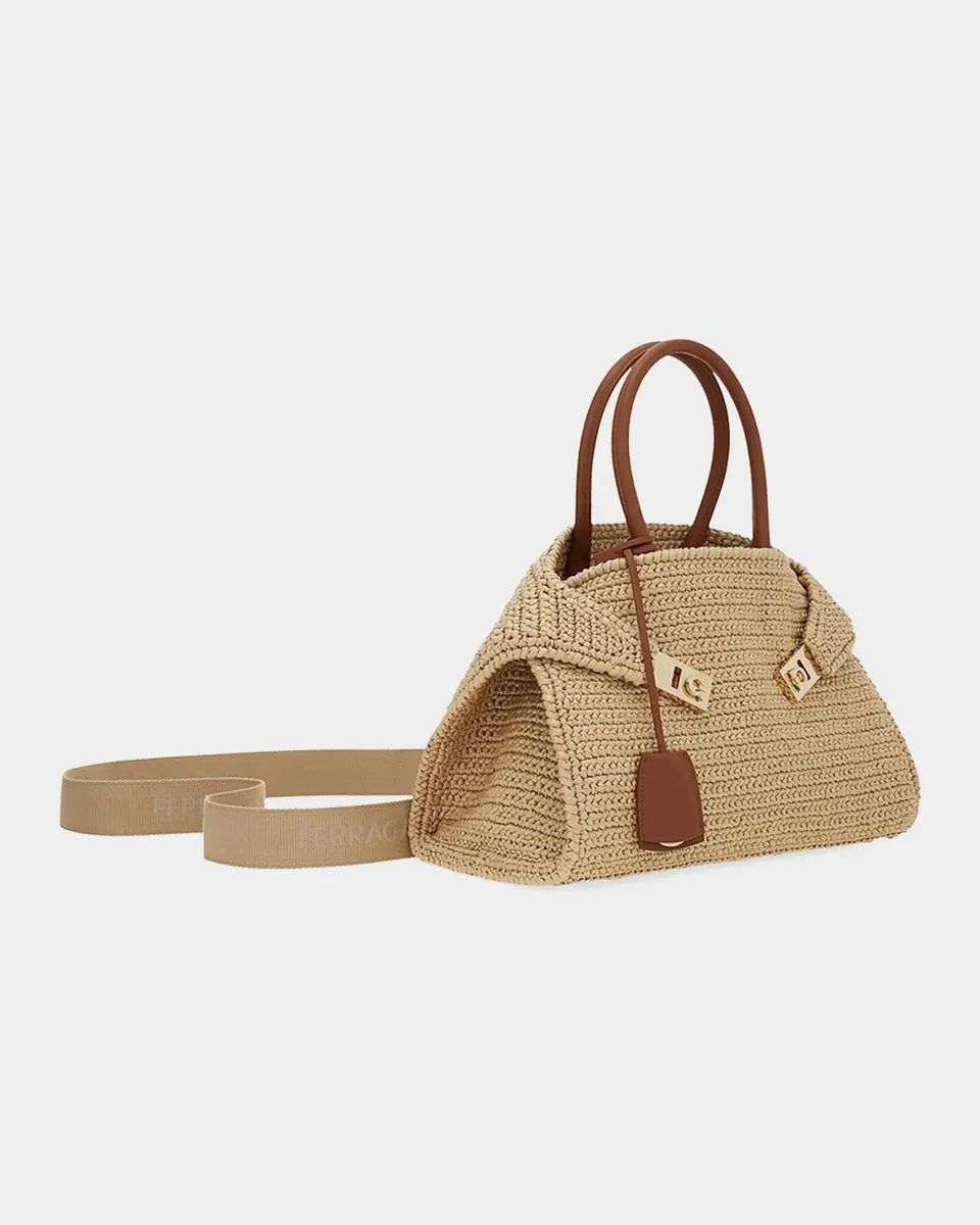 Ferragamo Hug Medium Gancini Raffia Top Handle Bag | Thumbnail 6