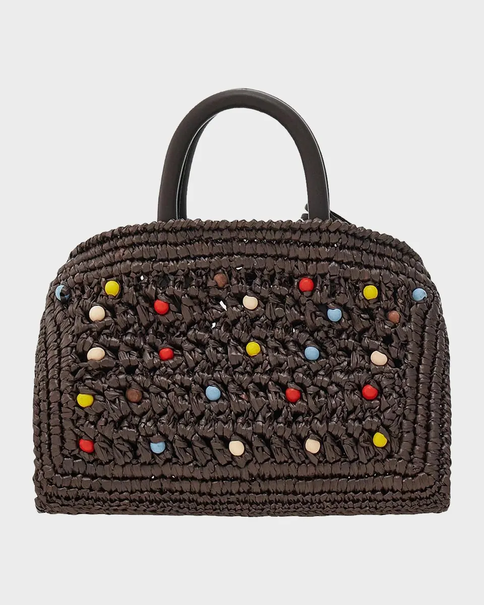 Ferragamo Hug Beaded Raffia Top-Handle Bag | Thumbnail 2