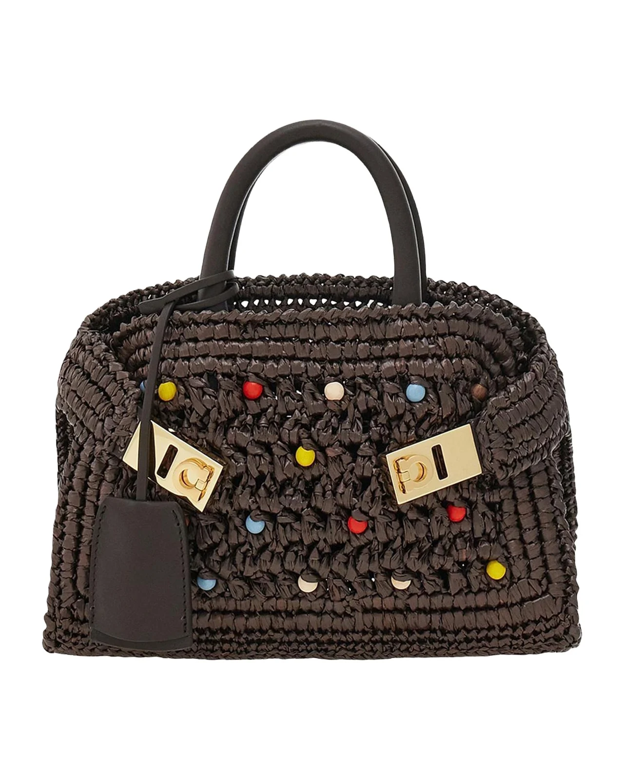 Hug Beaded Raffia Top-Handle Bag